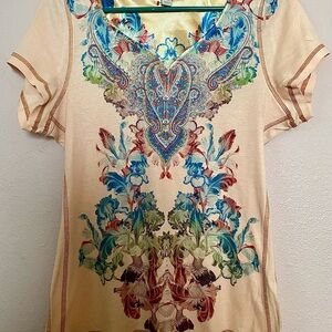 Live and Let Live Embellished Cream Multicolor Short Sleeve Top